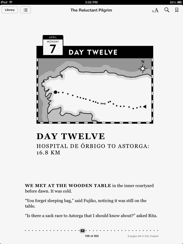 Sample page from The Reluctant Pilgrim as displayed by iBooks iPad app